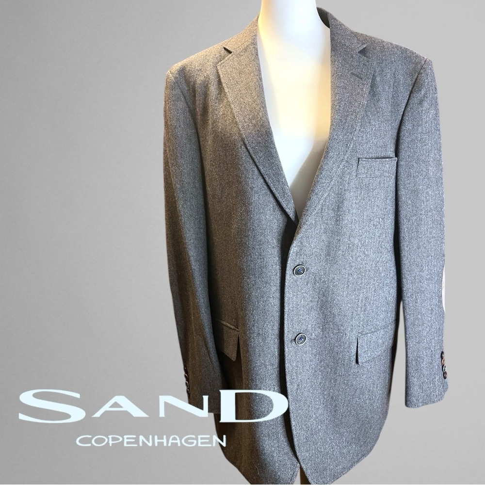 SAND Copenhagen Gray Herringbone Wool Blend Blazer - Picture 2 of 9